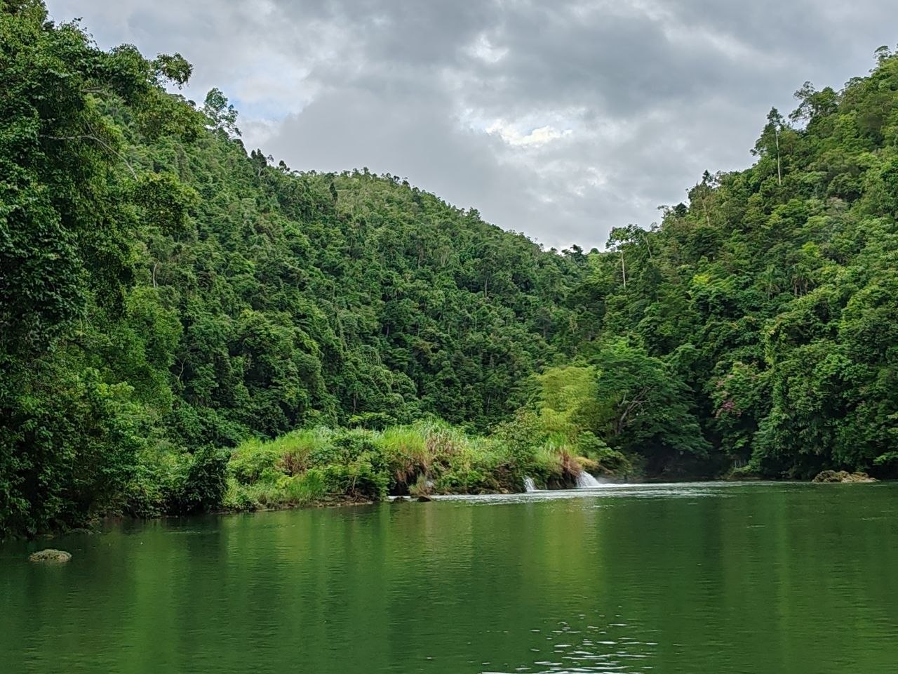 Loboc River green valley and small waterfalls
